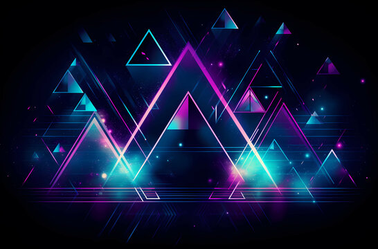 A dark background with a triangle and the words purple Neon Light Background. generative ai © Game Background