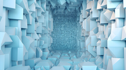 Beautiful futuristic Geometric background, Textured intricate 3D wall in light blue and white tones