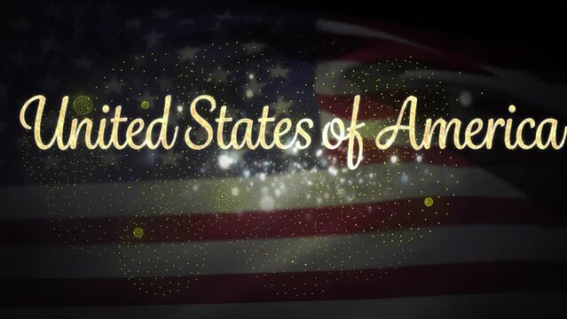 Animation of united states of america text over flag of united states of america