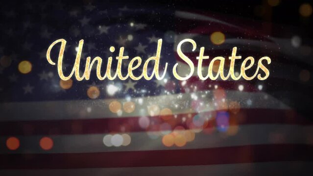 Animation of united states of america text over flag of united states of america
