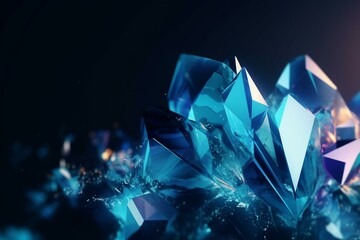 Modern abstract banner with crystal shapes. Colorful 3D design in blue with space for text. Generative AI