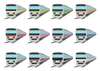 Fototapeta premium 線路を走る電車のイラストのセット_1 