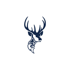 hunting Deer and fish minimalist logo design