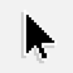 Fototapeta premium Pixel arrow mouse cursor black icon. Clipart image isolated on white background