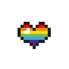 Fototapeta na wymiar Pixel rainbow heart icon. Clipart image isolated on white background