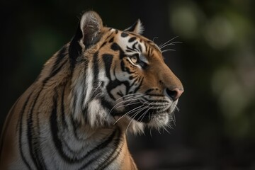 Fototapeta na wymiar fierce tiger in close-up with blurred background. Generative AI