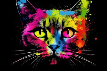 colorful cats face on a black background. Generative AI