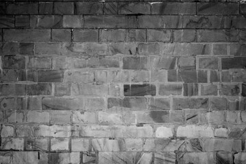 Marble block stone wall texture background or overlay from ancient monument. Black and white. Alpha transparency png	