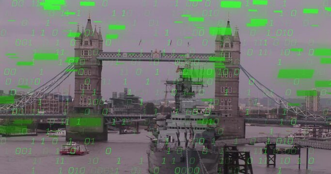 Animation of data processing over london cityscape