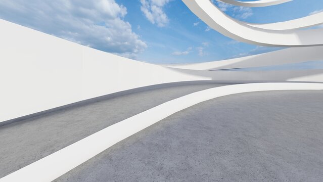 Abstract architecture background curved building 3d render