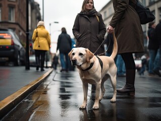 Stadtleben, eine Freundschaft zwischen Mensch und Tier, Hund, generative AI.