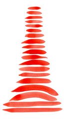 A set of strokes with a red brush. Watercolor lines and strokes