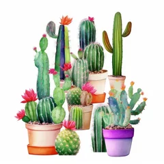 Zelfklevend Fotobehang Cactus in pot Colorful Cactus Sublimation Clip art 3D white background illustration made with Generative AI 