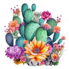Colorful Cactus Sublimation Clip art 3D white background illustration made with Generative AI 