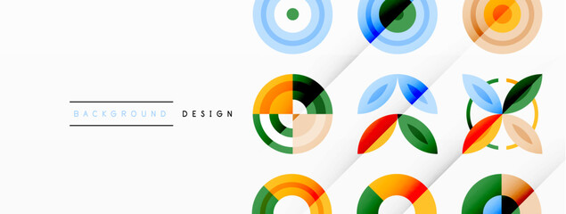 Colorful circles in a grid composition abstract background. Design for wallpaper, banner, background, landing page, wall art, invitation, prints, posters