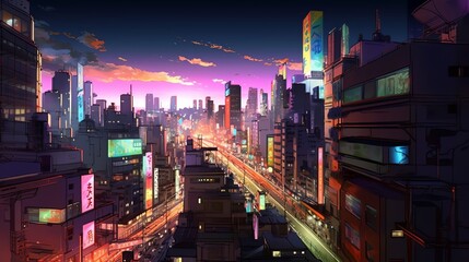 The neon-lit streets of Neo Japan City buzz with activity, as towering skyscrapers and holographic billboards compete for attention.