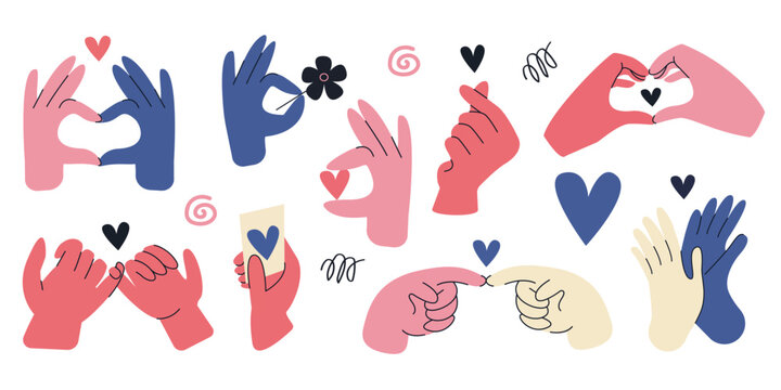 Two hands form heart sign with fingers. Symbol of love. Valentine card. Reconciliation concept. Vector illustration
