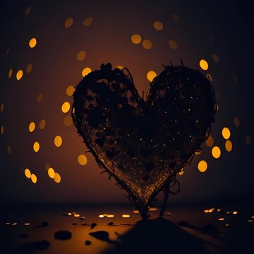 Heart background with bokeh lights. Heart, love, love bokeh background with vintage style picture and vintage color. AI Generated.