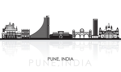 Naklejka premium Silhouette Skyline panorama of city of Pune, India - vector illustration