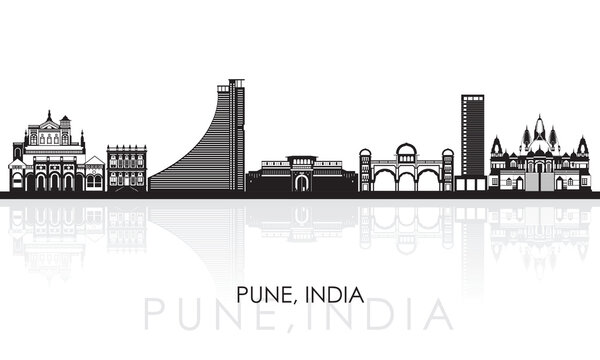 Silhouette Skyline panorama of city of Pune, India - vector illustration