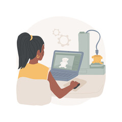 3D printing isolated cartoon vector illustration. Teen learning new skills with 3d printing, teenage hobby and leisure time, beautiful girl mastering new technologies vector cartoon.