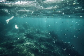 school of fish swimming in the deep blue ocean. Generative AI