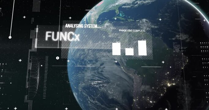 Animation of data processing over globe in space