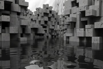 monochromatic photo of stacked blocks. Generative AI
