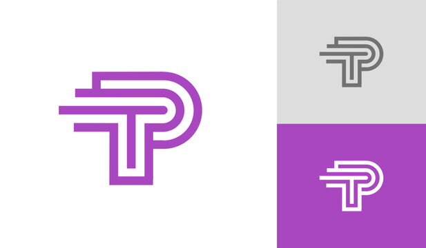 Monoline letter PT logo design vector