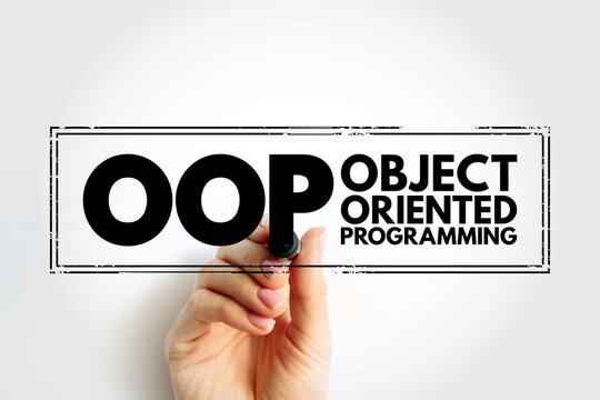 OOP Object-oriented programming - based on the concept of objects, which can contain data and code, acronym text stamp concept background