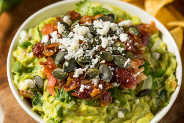 Homemade Gourmet Fancy Guacamole with Toppings