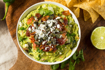 Homemade Gourmet Fancy Guacamole with Toppings