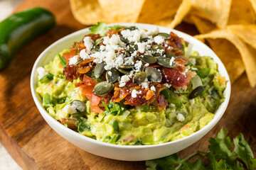 Homemade Gourmet Fancy Guacamole with Toppings