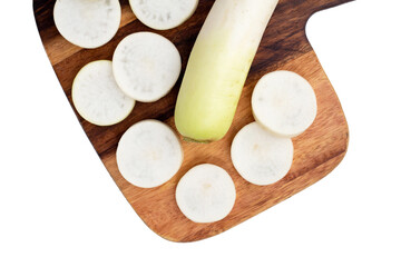 Sliced Japanese daikon. Fresh vegetables