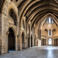 Fototapeta premium 3 A Romanesque-style church with round arches and a heavy, fortress-like appearance4, Generative AI