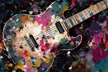 Naklejka na ściany i meble an abstract painting featuring a guitar as the main subject. Generative AI