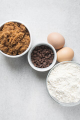 Mise en place of ingredients for making blondies, the process of making blondies or cake