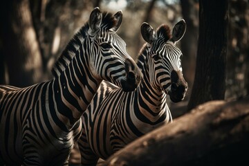 A pair of striped zebras. Generative AI