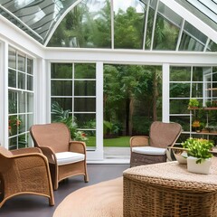10 A bright and airy sunroom with plenty of natural light, indoor plants, and wicker furniture1, Generative AI