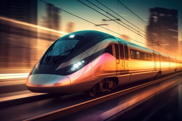 Fototapeta na wymiar High-speed futuristic train. The concept of modern public transport and travel. AI generated, human enhanced