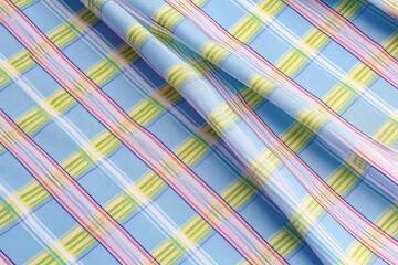close-up view of a blue and yellow checkered shirt. Generative AI