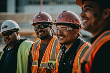 Obraz premium A group of diverse construction workers smiling at the camera