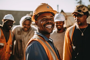 Skilled and cheerful construction workers ready for a hard day's work.