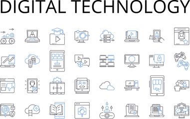 Digital technology line icons collection. Computer science, Internet technology, Telecommunication systems, Portable devices, Electronic devices, Information technology, Cyber systems Generative AI