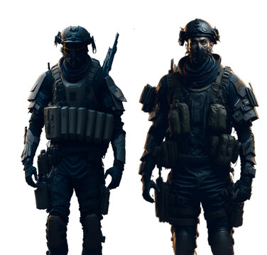 Set of two Soldiers on the battlefield army, on Transparent Background png - Fictional Person, Generative AI