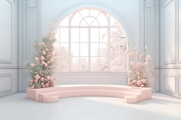 pastel podium product display flower background Generative AI