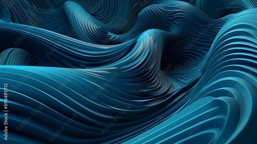 Aufkleber Digital dynamic cyber wave. Abstract futuristic blue background with dots and lines. Big data visualization. 3D rendering. Generative ai