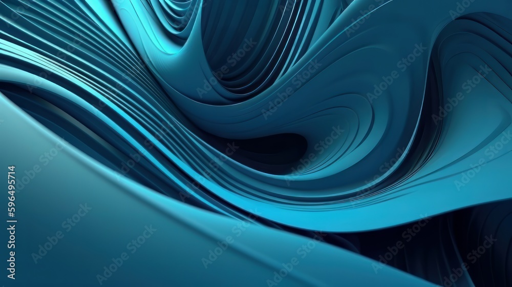 Poster Digital dynamic cyber wave. Abstract futuristic blue background with dots and lines. Big data visualization. 3D rendering. Generative ai