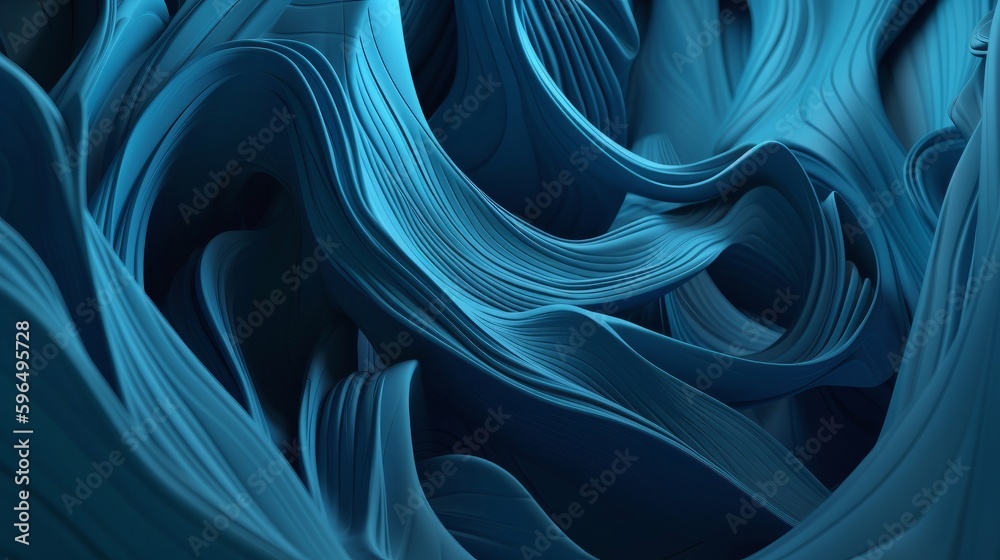 Leinwandbilder Digital dynamic cyber wave. Abstract futuristic blue background with dots and lines. Big data visualization. 3D rendering. Generative ai