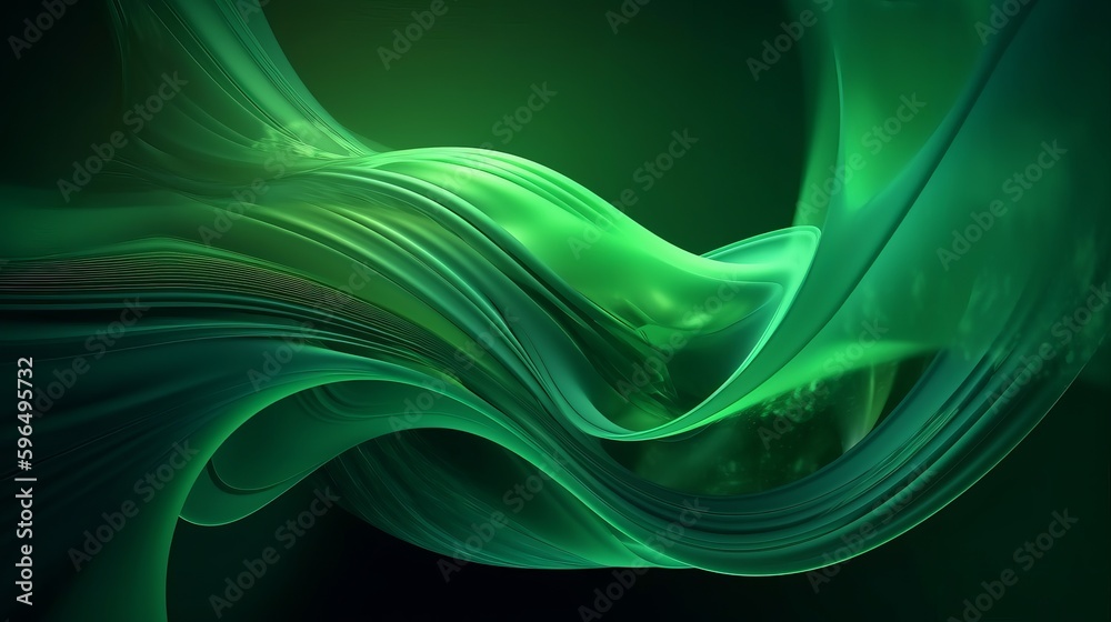 Poster abstract green waves background, generative ai